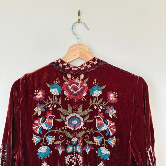 Johnny Was Velvet Embroidered Open Cardigan M Rust - Picture 9 of 9